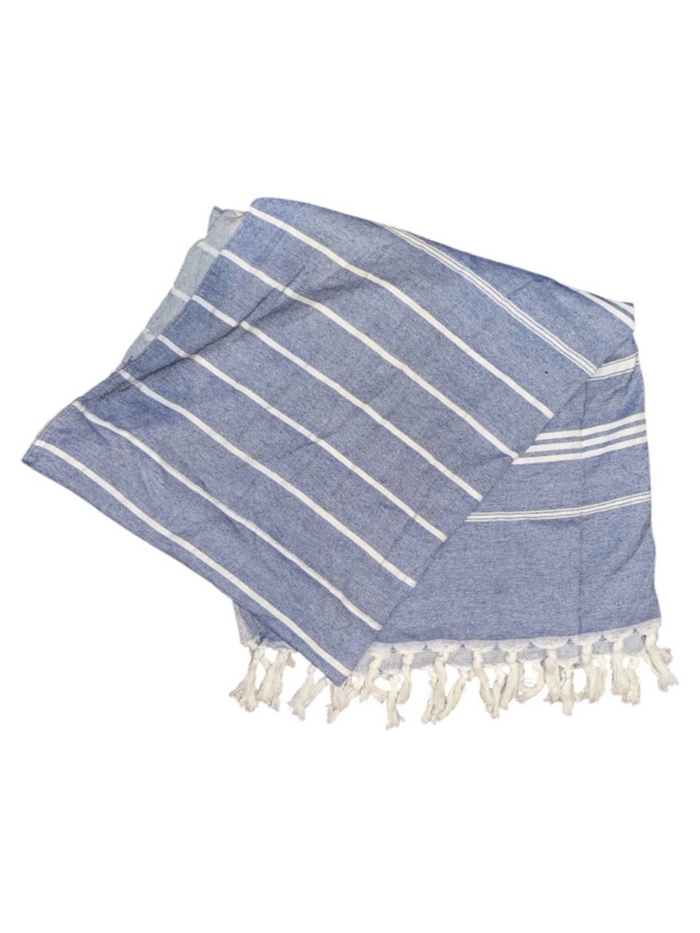 Blue and White Striped Scarf with Tassels